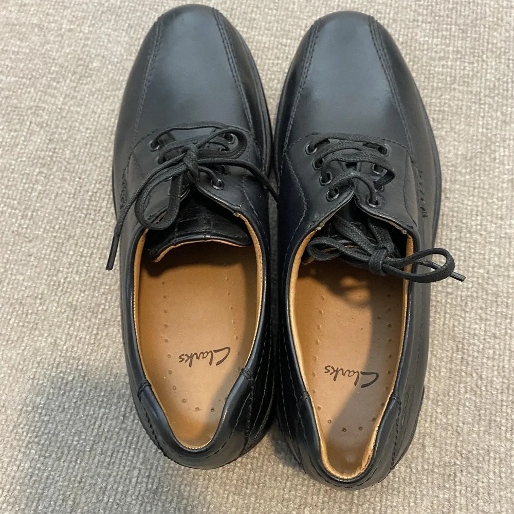 Clarks Shoes Mens Size 12 M Black Leather Derby Dress Oxfords Comfort Square Toe